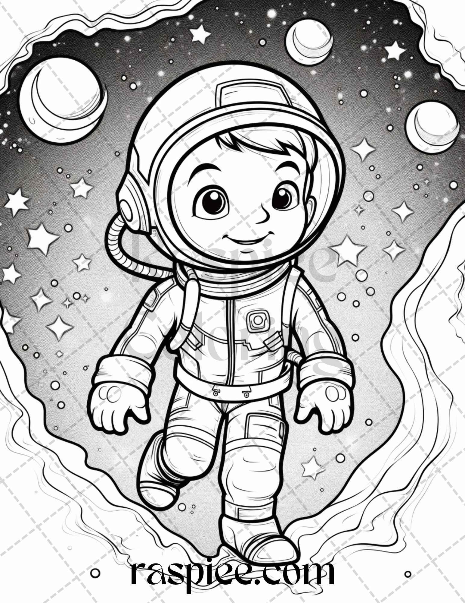 50 Cute Astronaut Adventures Coloring Pages Printable for Kids, PDF File Instant Download