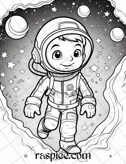 50 Cute Astronaut Adventures Coloring Pages Printable for Kids, PDF File Instant Download