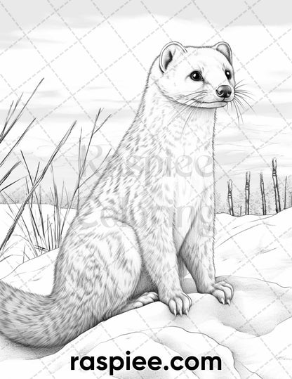 55 Winter Wildlife Grayscale Coloring Pages for Adults, Printable PDF Instant Download