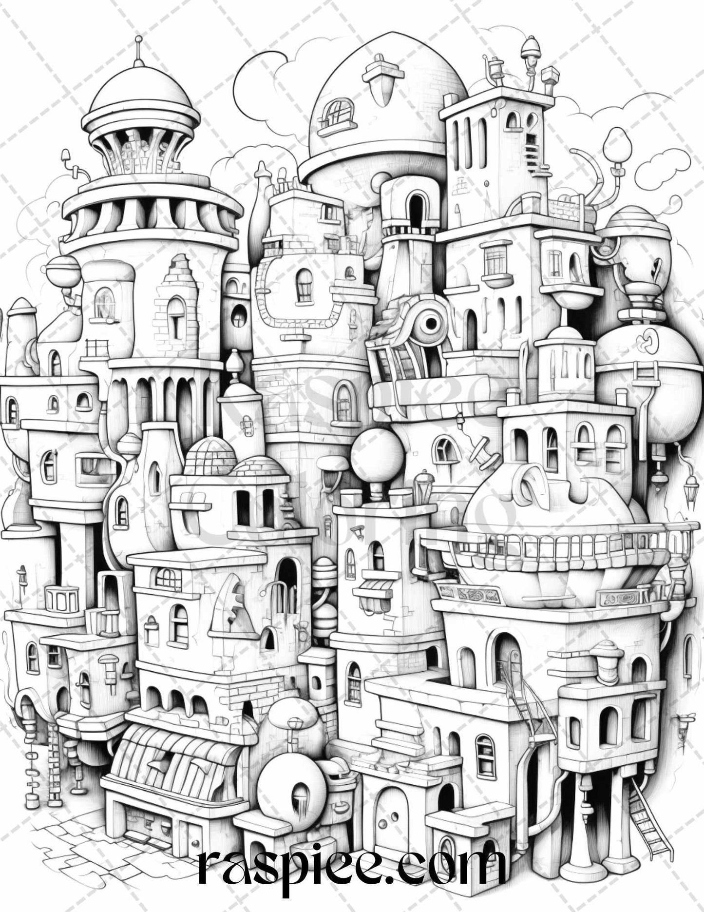 60 Enchanting Surrealism Grayscale Coloring Pages Printable for Adults, PDF File Instant Download
