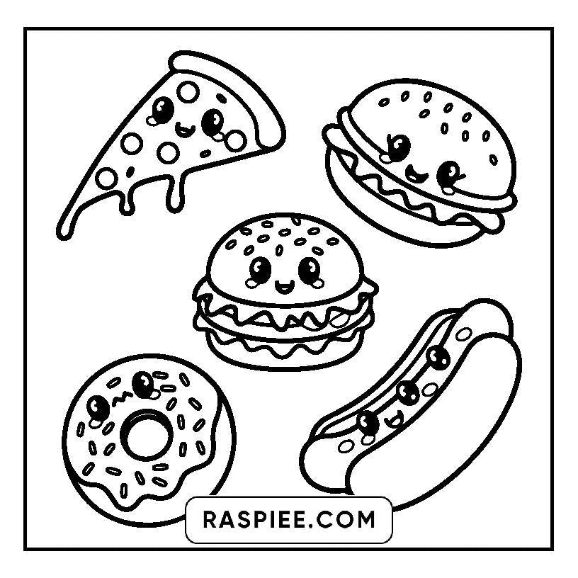 115 Bold and Easy Kawaii Food Coloring Pages