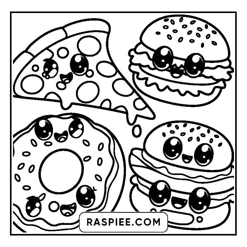 115 Bold and Easy Kawaii Food Coloring Pages