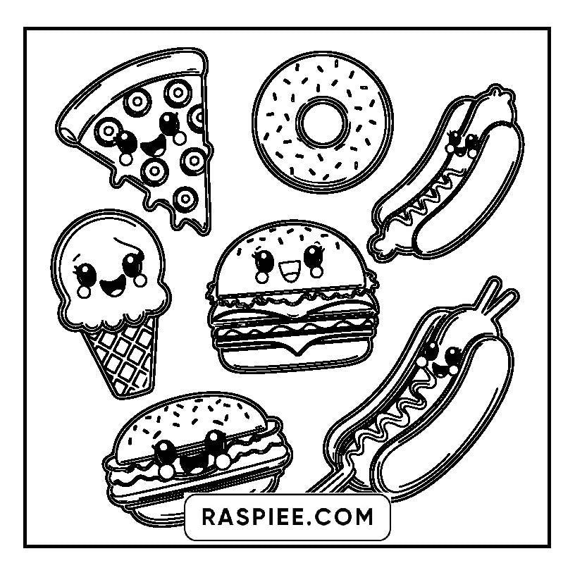 115 Bold and Easy Kawaii Food Coloring Pages
