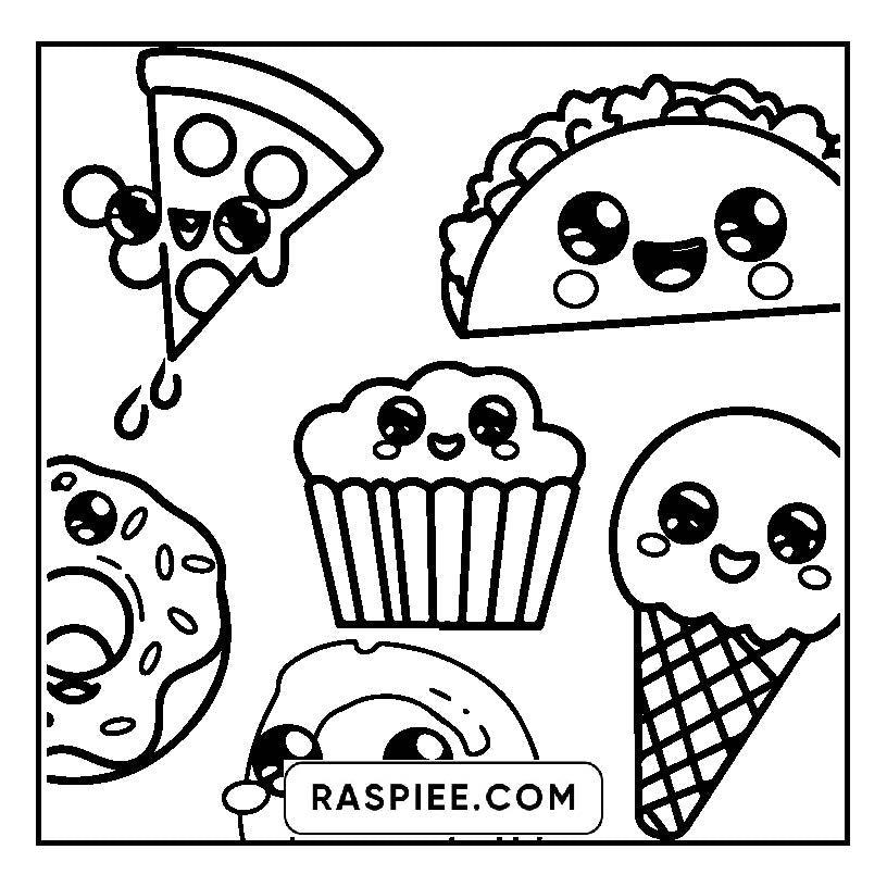 115 Bold and Easy Kawaii Food Coloring Pages