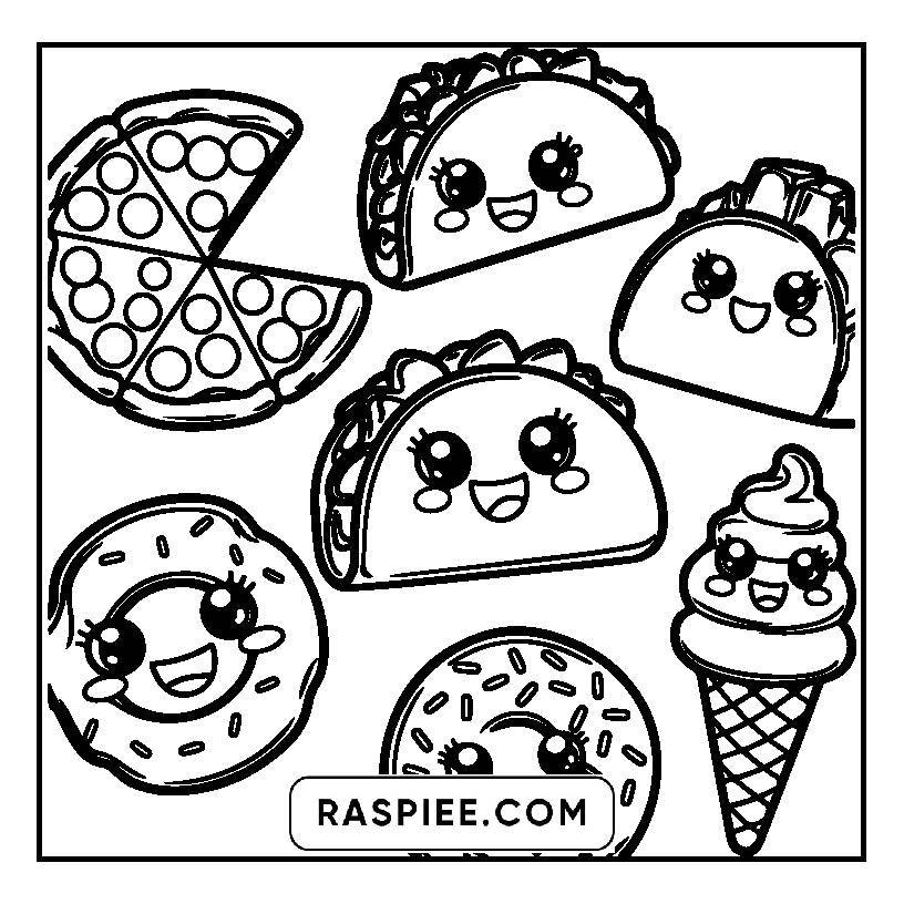 115 Bold and Easy Kawaii Food Coloring Pages