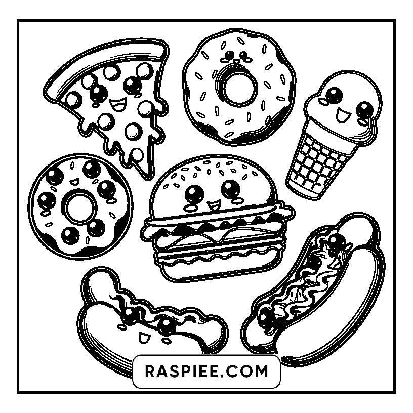 115 Bold and Easy Kawaii Food Coloring Pages