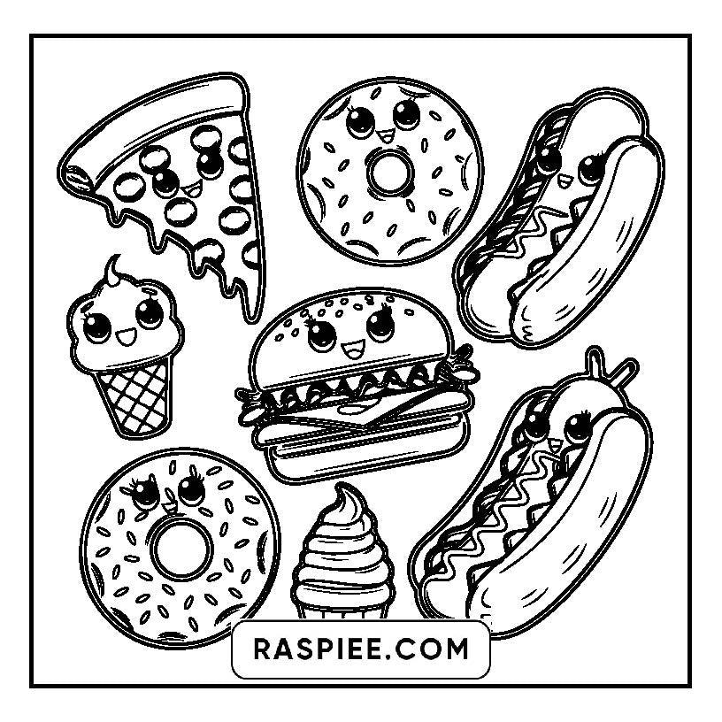 115 Bold and Easy Kawaii Food Coloring Pages