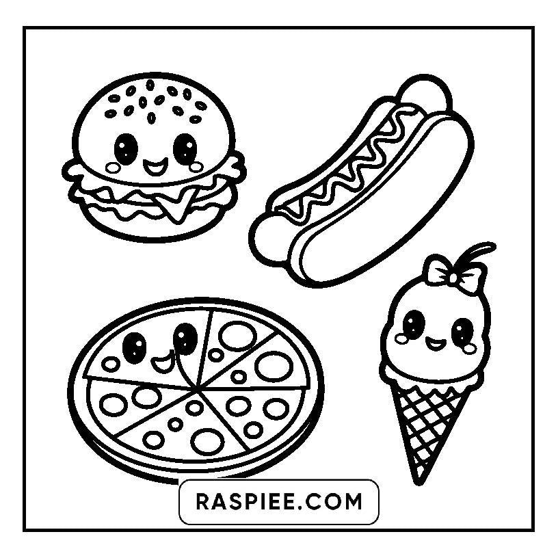 115 Bold and Easy Kawaii Food Coloring Pages