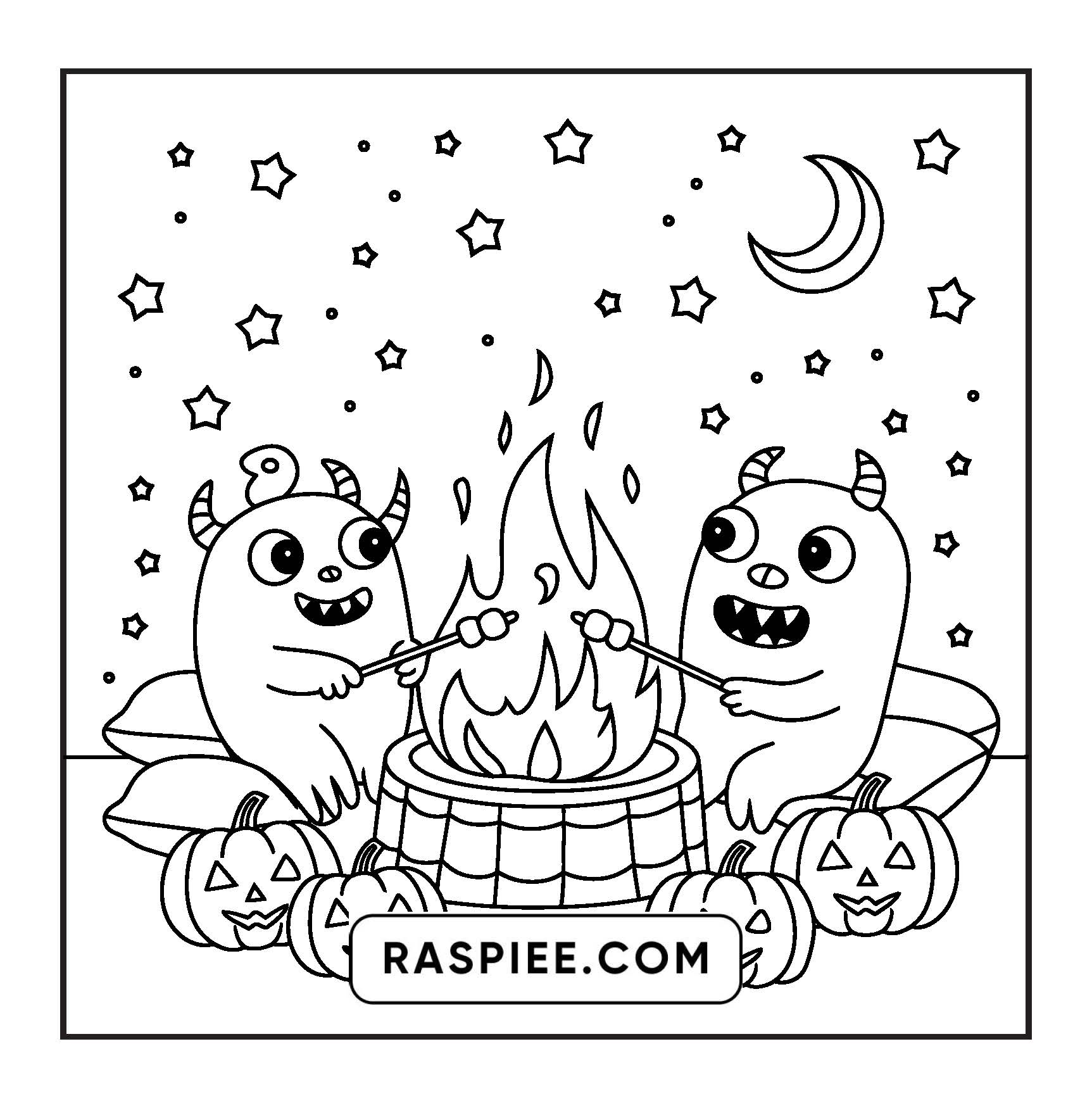 117 Bold and Easy Spooky Besties Halloween Coloring Pages