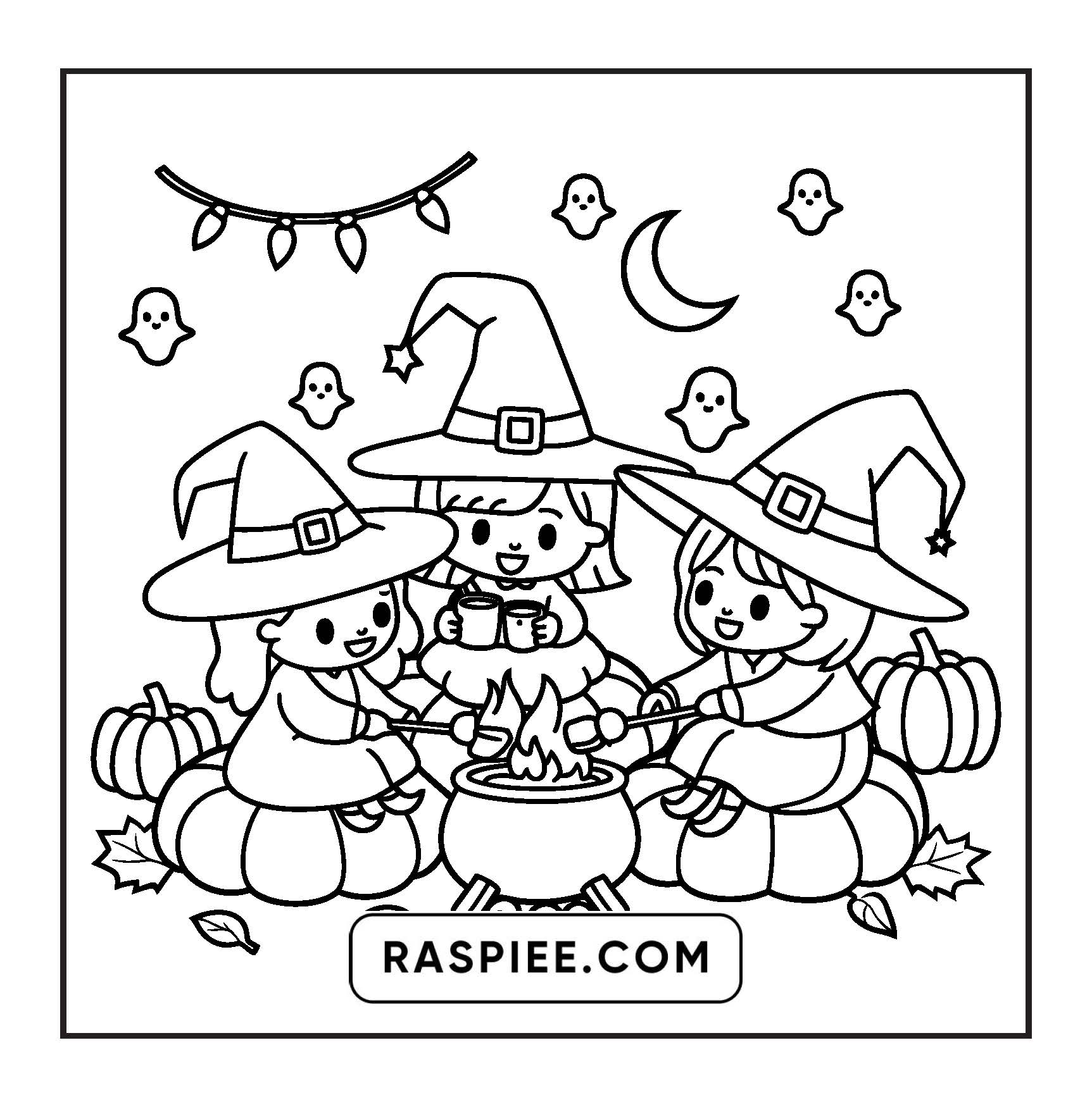 117 Bold and Easy Spooky Besties Halloween Coloring Pages