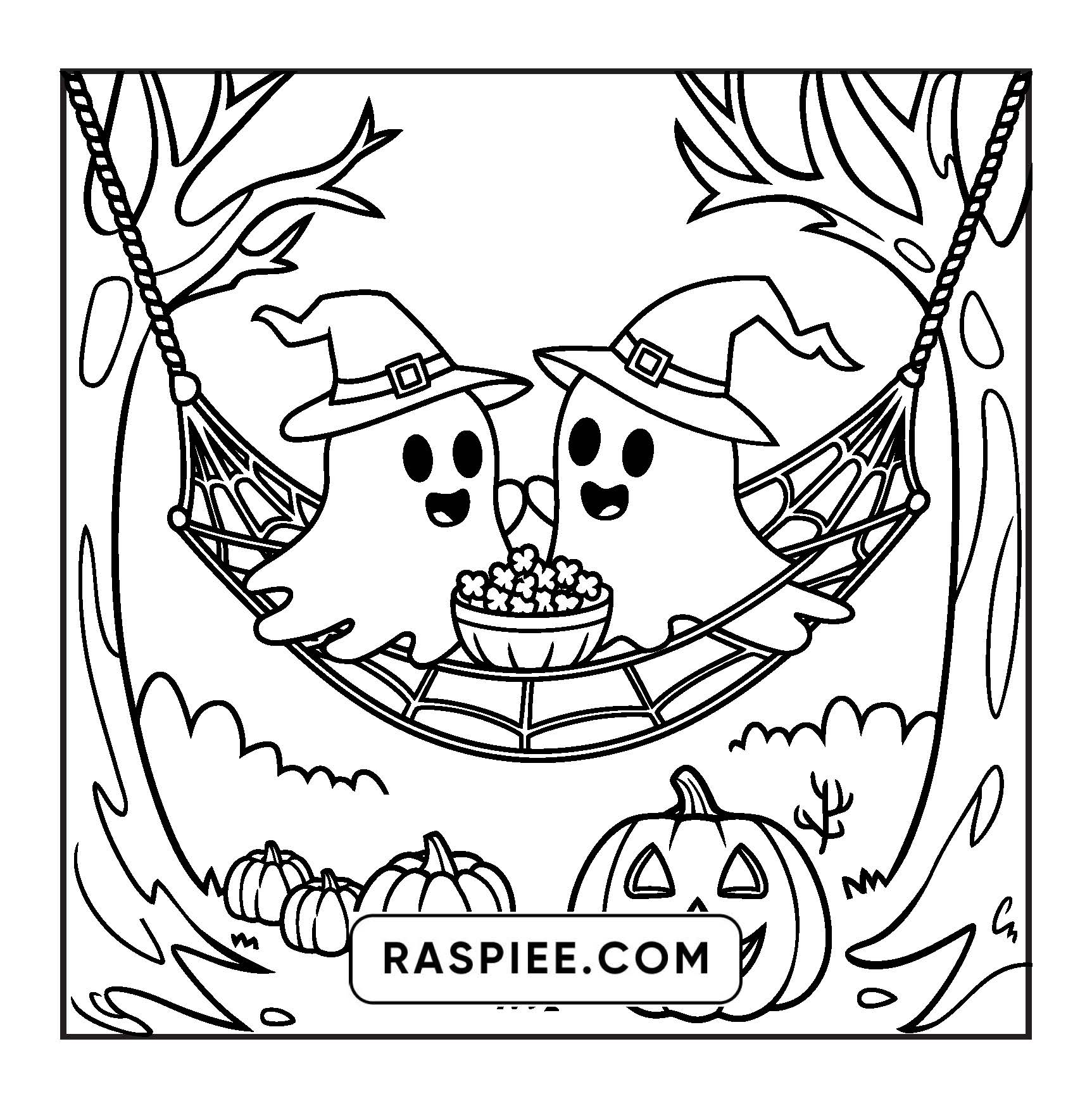 117 Bold and Easy Spooky Besties Halloween Coloring Pages