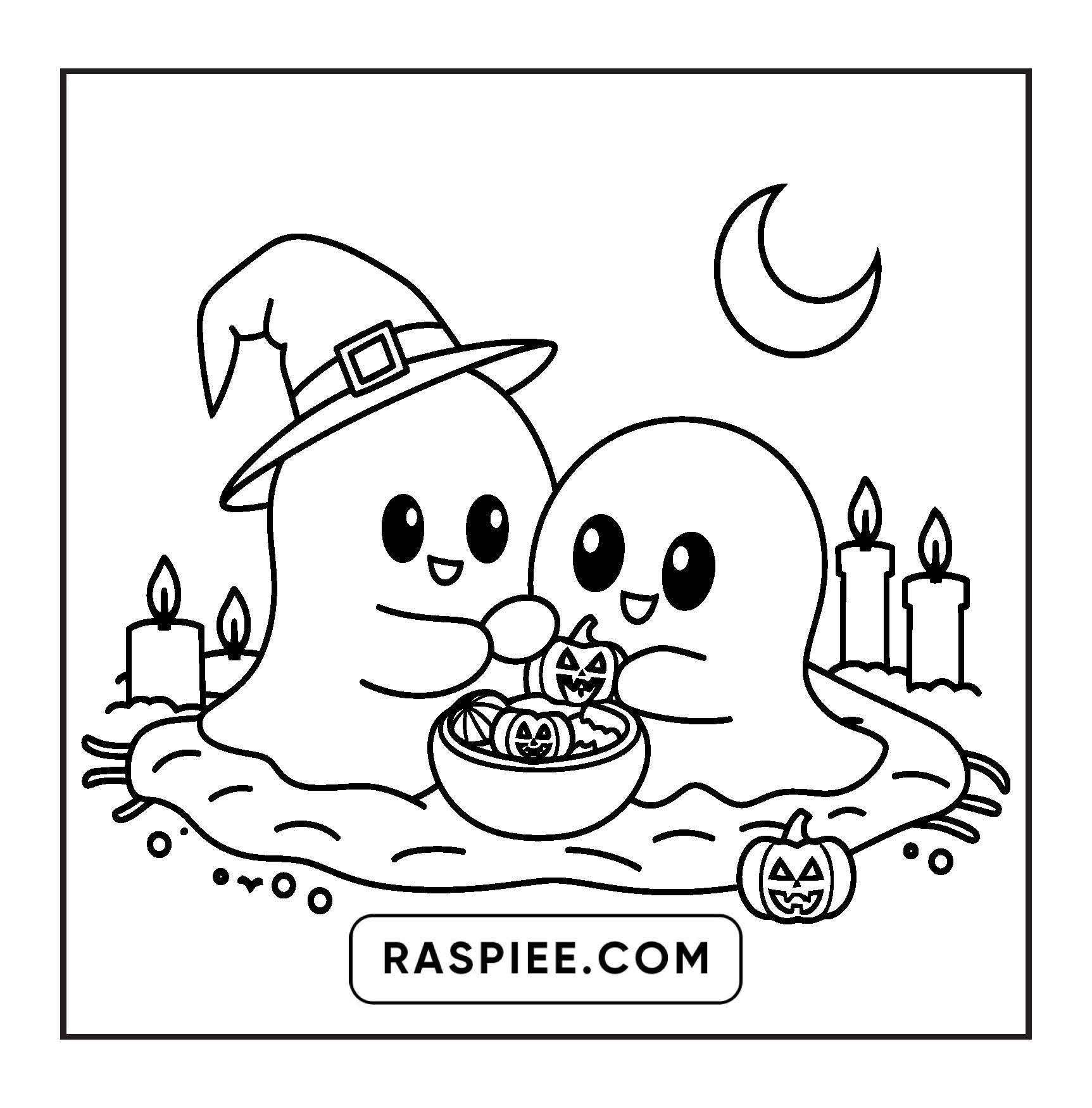 117 Bold and Easy Spooky Besties Halloween Coloring Pages