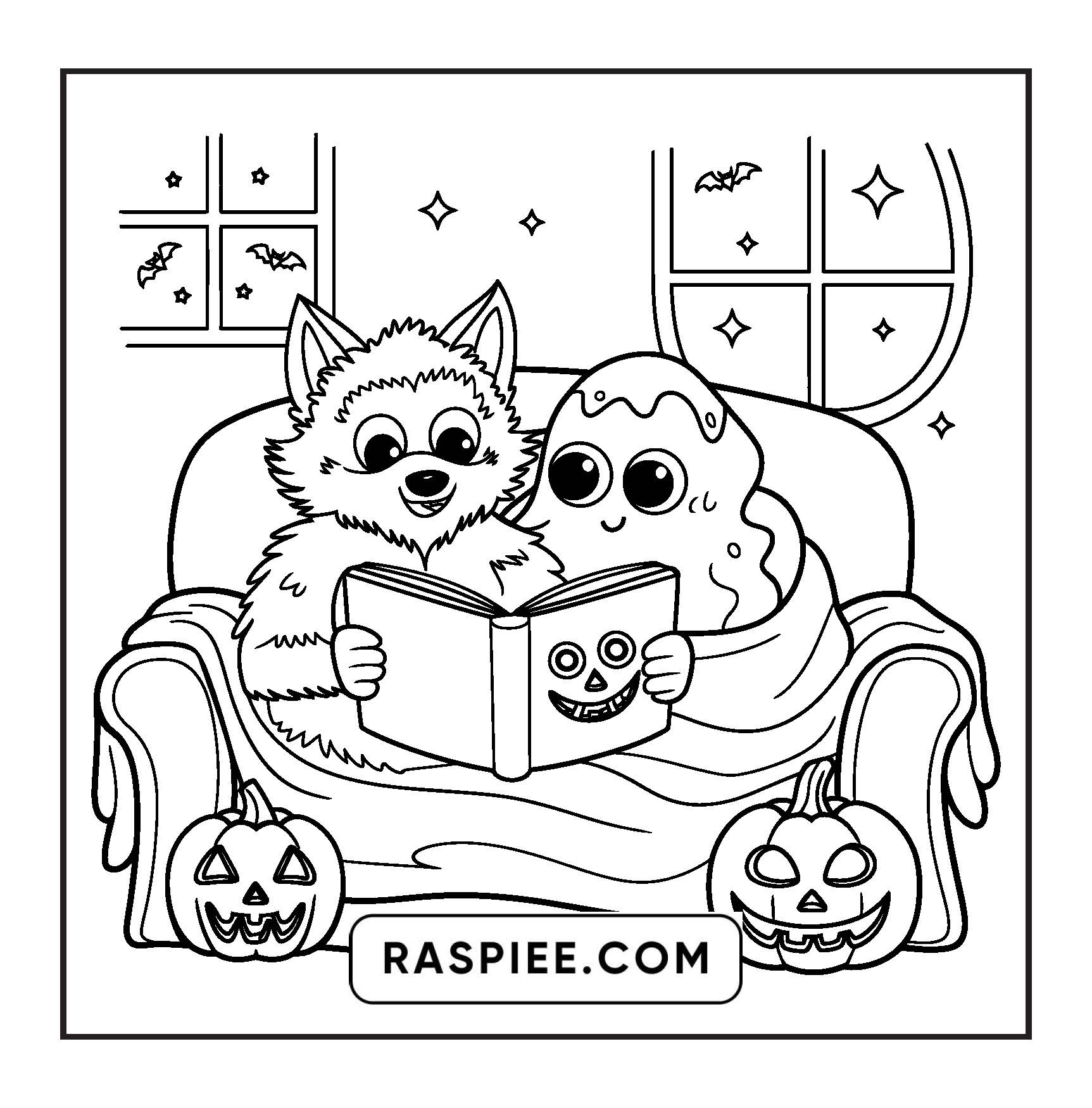 117 Bold and Easy Spooky Besties Halloween Coloring Pages