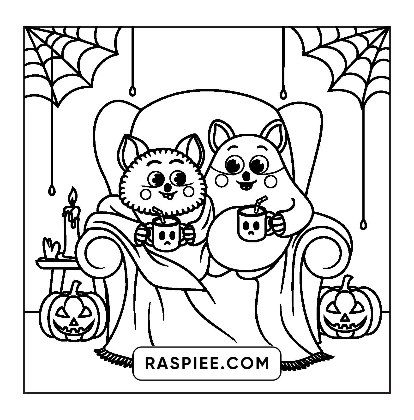 117 Bold and Easy Spooky Besties Halloween Coloring Pages