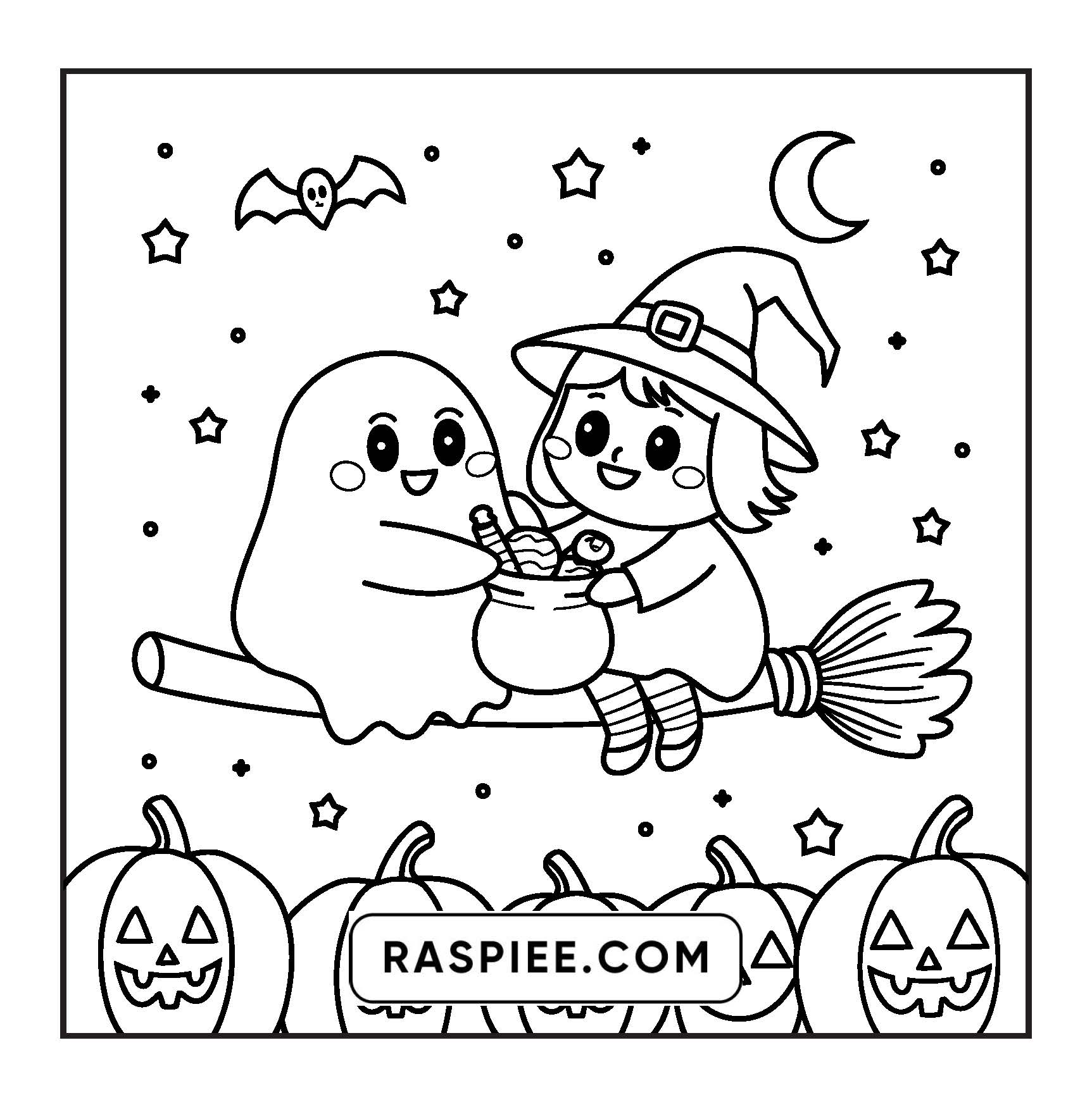 117 Bold and Easy Spooky Besties Halloween Coloring Pages