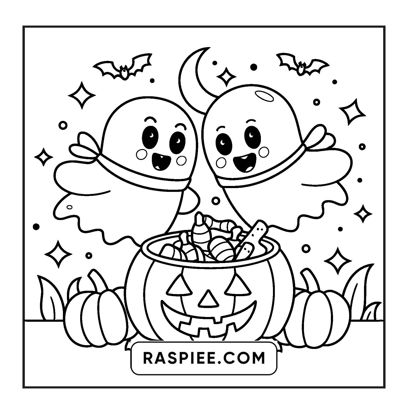117 Bold and Easy Spooky Besties Halloween Coloring Pages