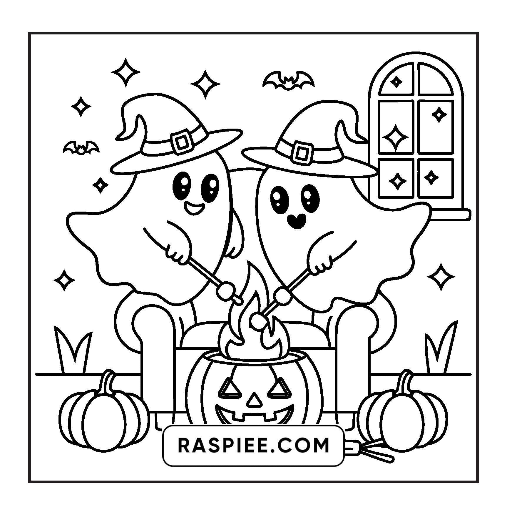 117 Bold and Easy Spooky Besties Halloween Coloring Pages