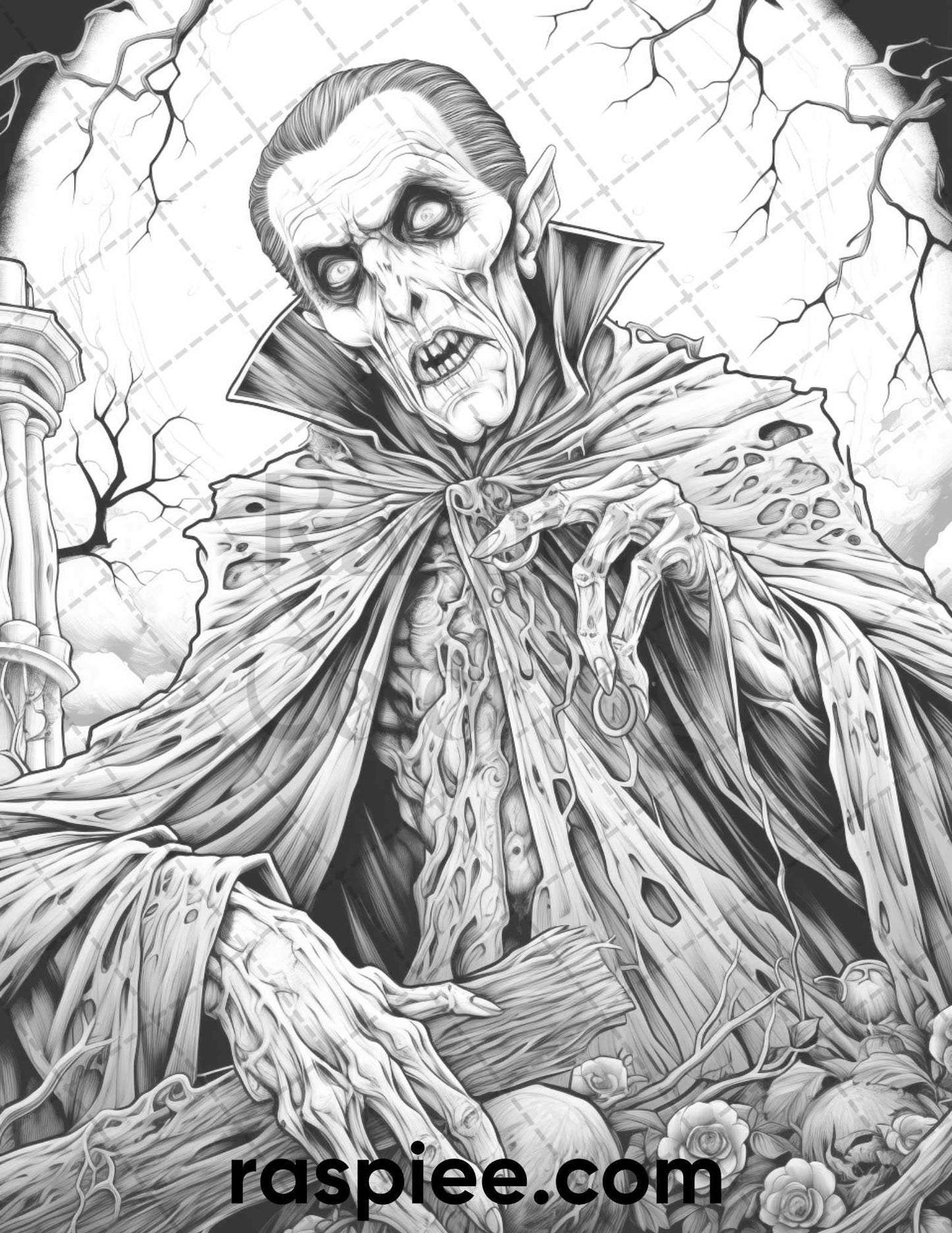 50 Count Dracula Grayscale Coloring Pages Printable for Adults, PDF File Instant Download