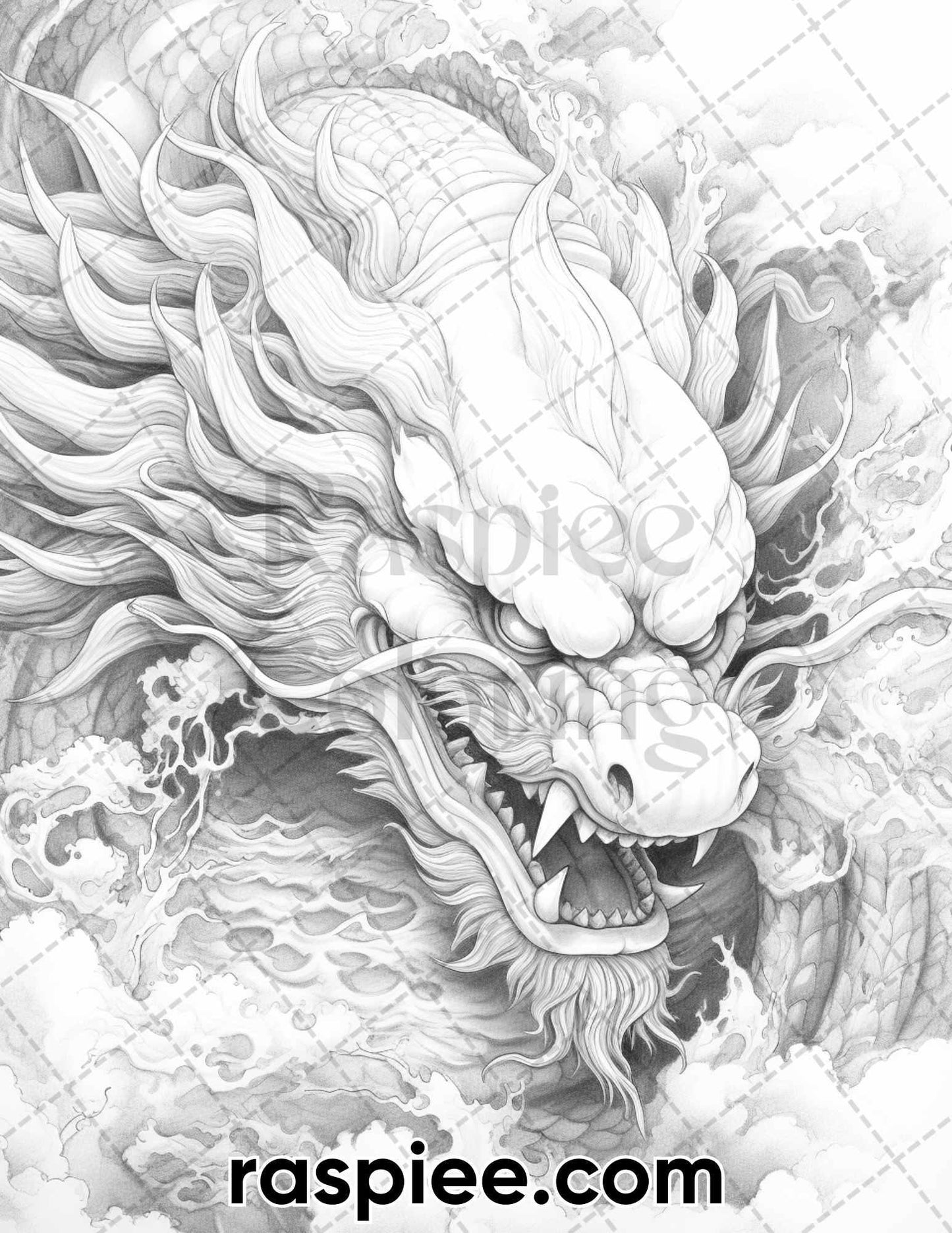 60 Mythical Creatures Grayscale Coloring Pages for Adults, Printable PDF Instant Download