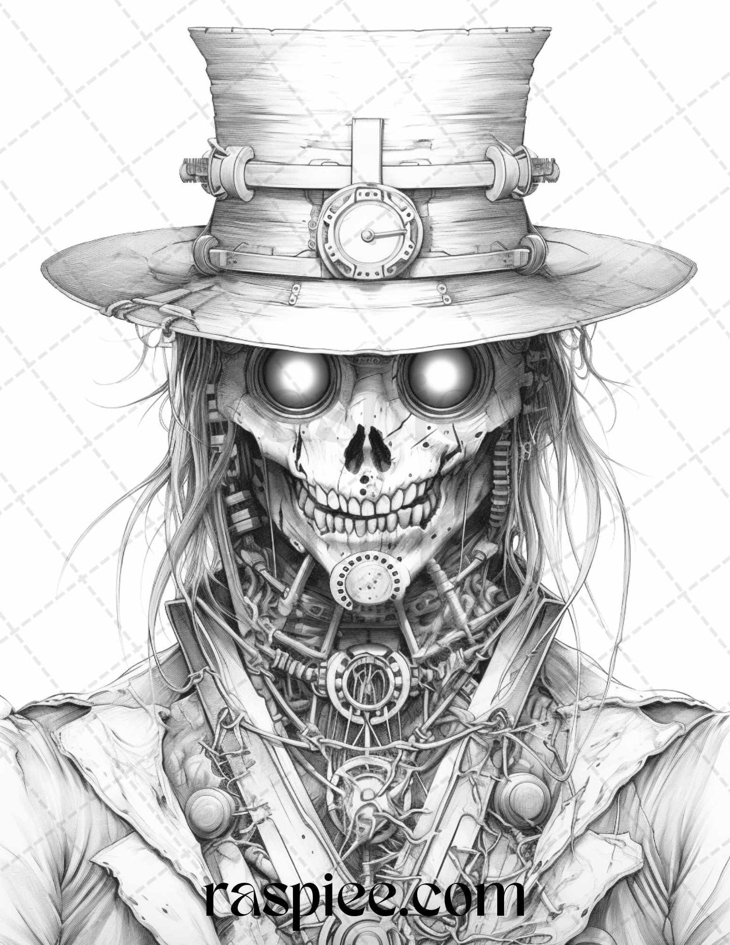 53 Scary Steampunk Scarecrows Grayscale Coloring Pages Printable for Adults, PDF File Instant Download
