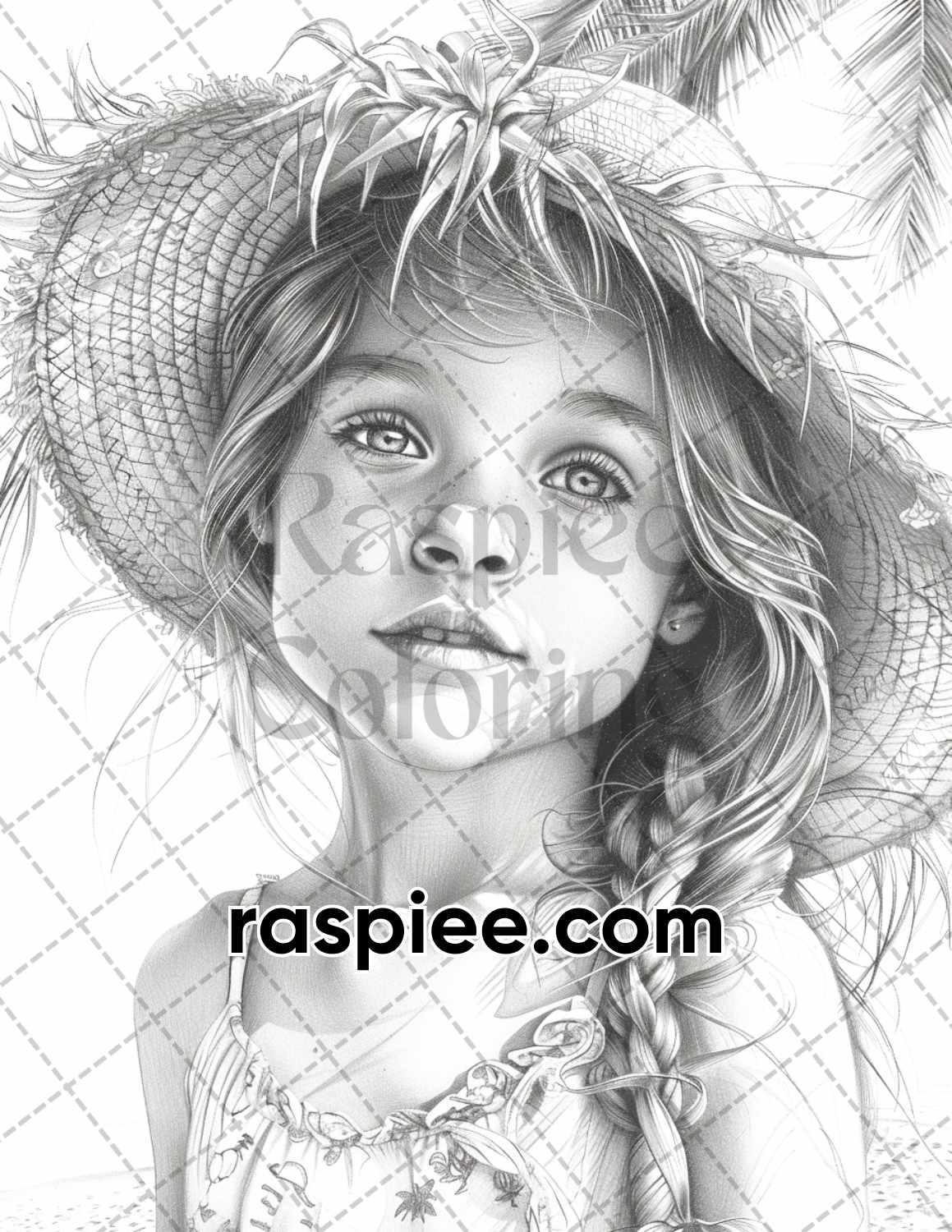 65 Summer Little Girls Portrait Grayscale Adult Coloring Pages Printable PDF Instant Download