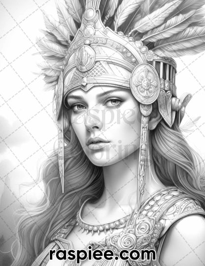 52 Mythology Gods Grayscale Coloring Pages for Adults, Printable PDF Instant Download