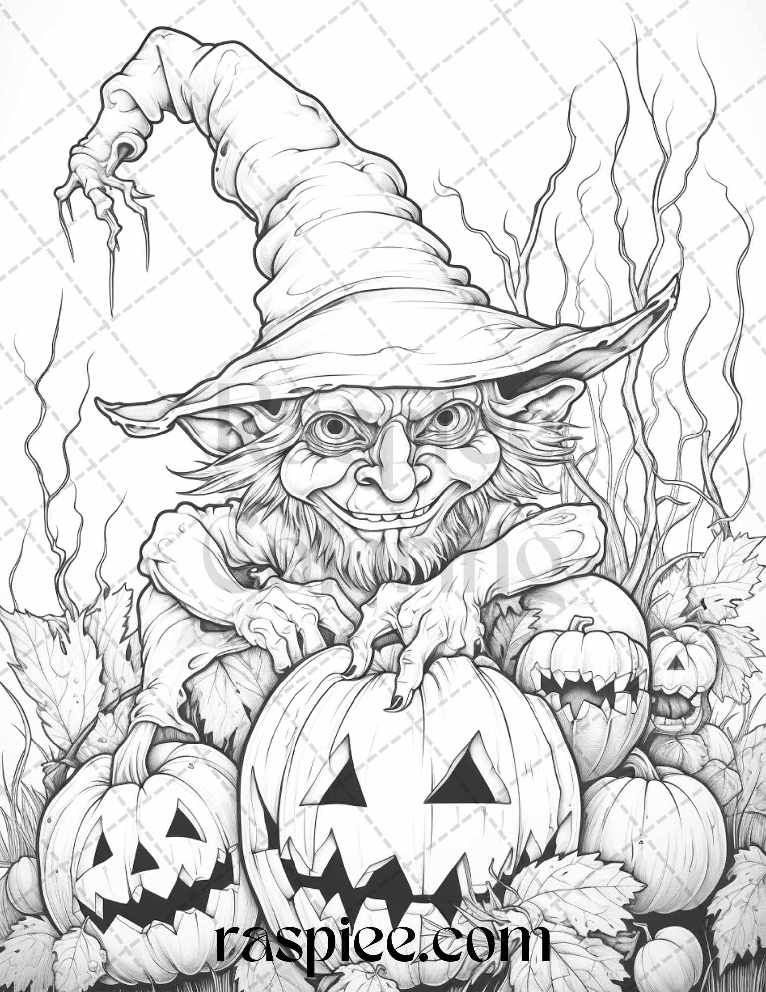 50 Halloween Goblin Grayscale Coloring Pages Printable for Adults, PDF File Instant Download