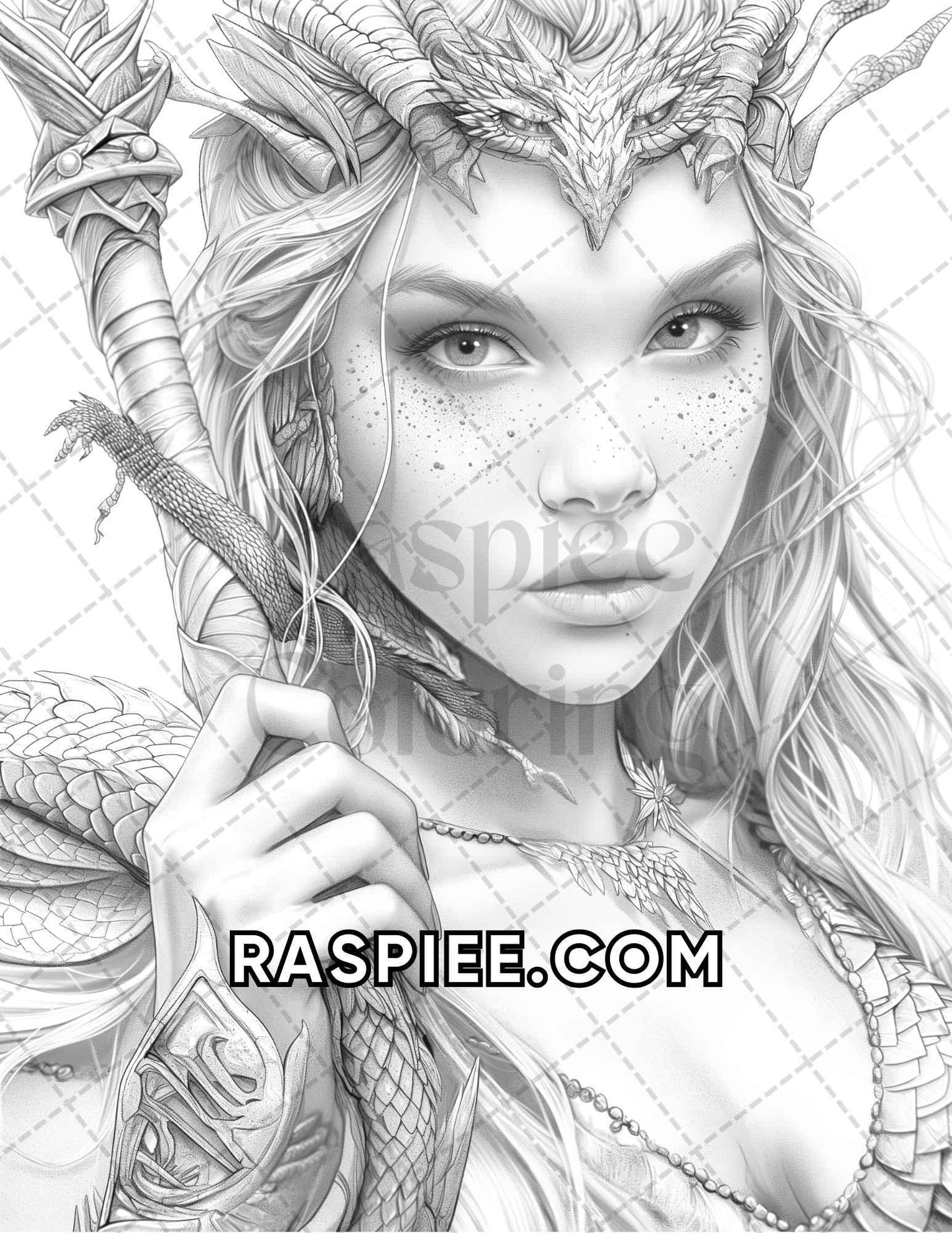 60 Fantasy Beauties Grayscale Adult Coloring Pages Printable PDF Instant Download