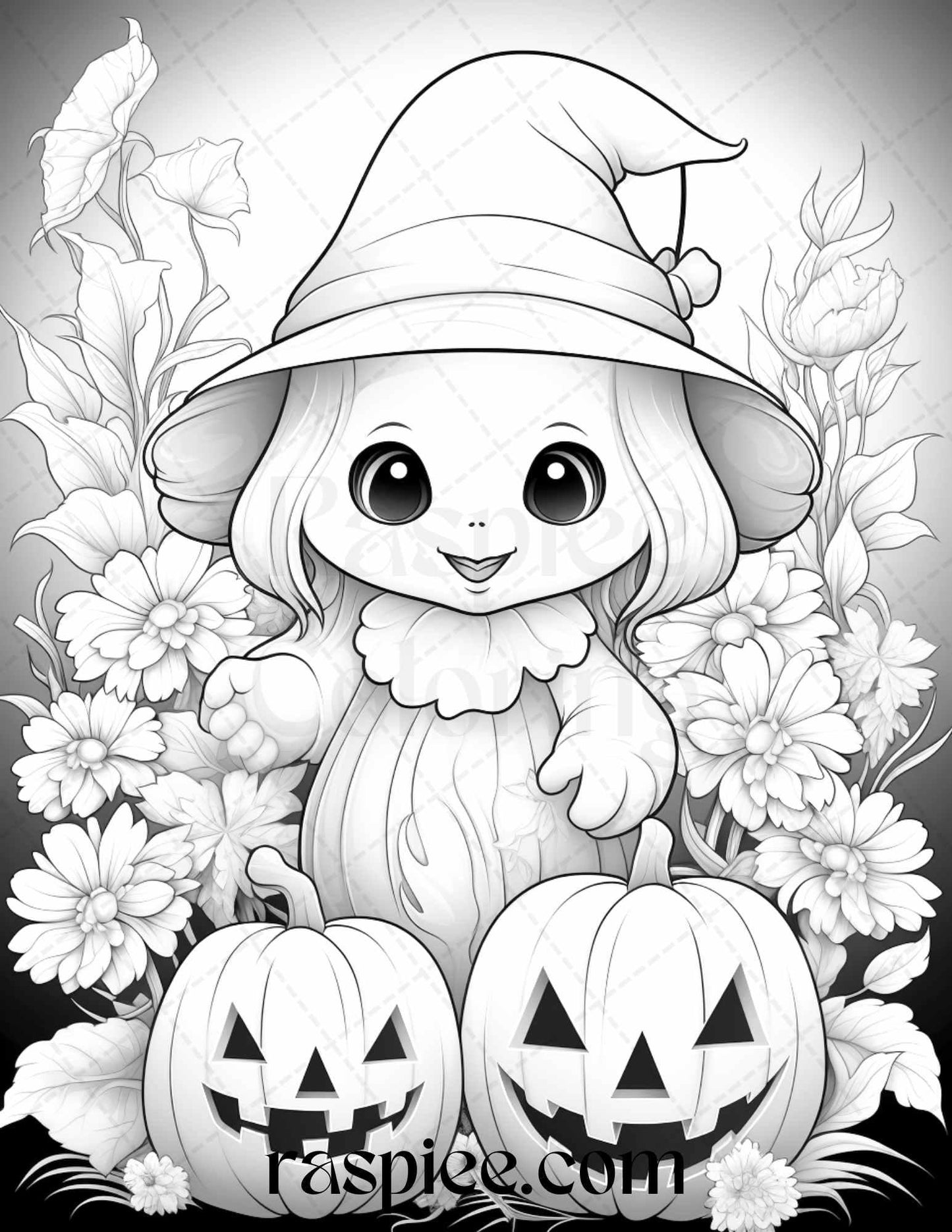 50 Halloween Cute Ghosts Grayscale Coloring Printable for Adults Kids, PDF File Instant Download