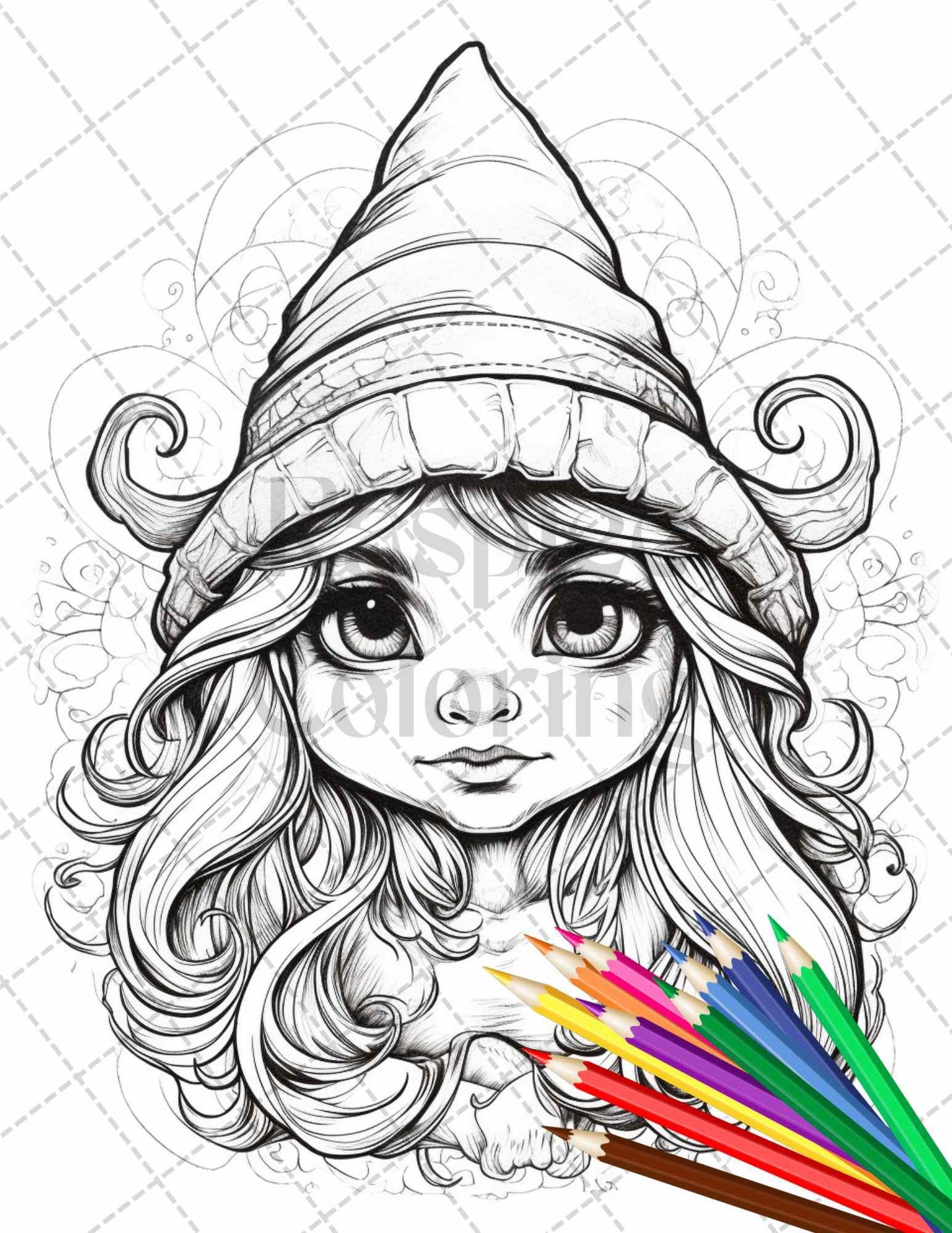 41 Adorable Gnome Girls Grayscale Coloring Pages Printable for Adults and Kids, PDF File Instant Download