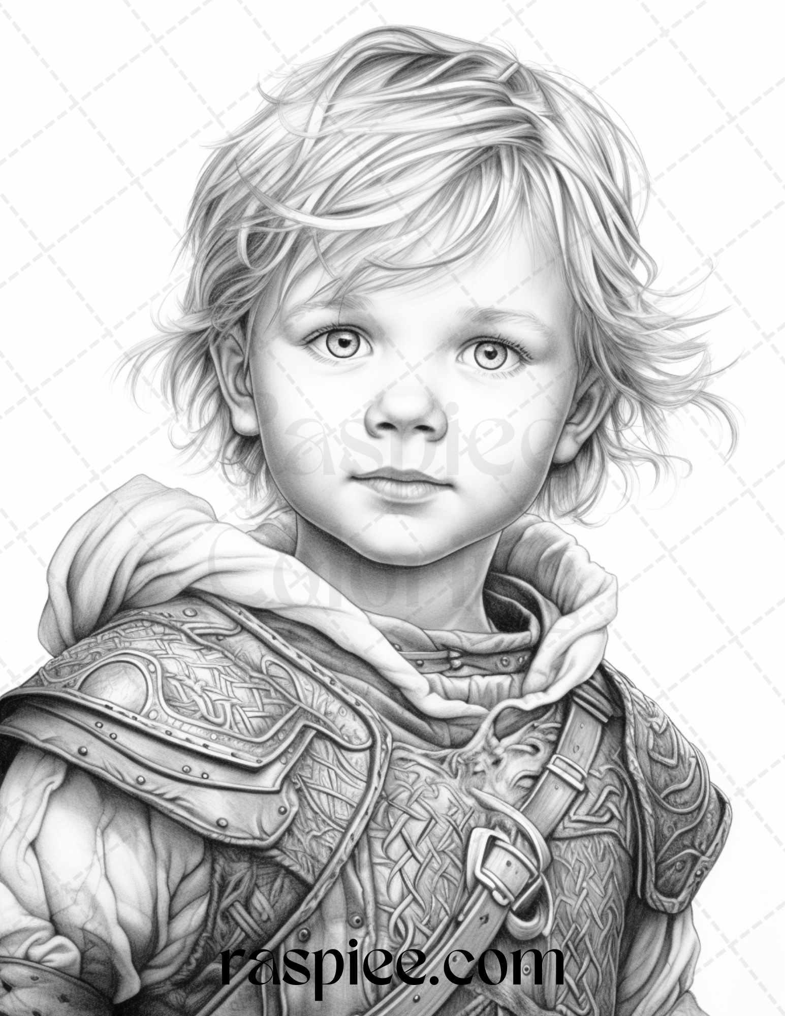 58 Little Viking Girls Boys Portrait Grayscale Coloring Pages Printable, PDF File Instant Download