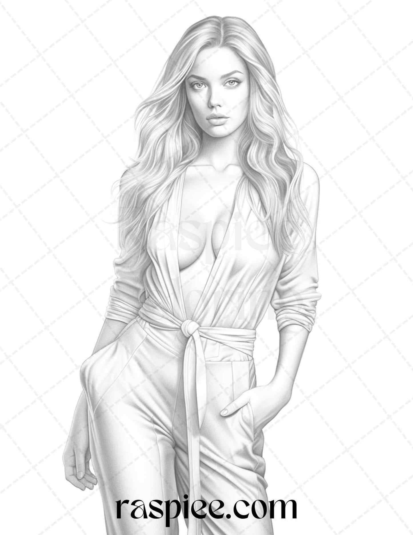 Fashion Show Grayscale Coloring Pages Printable for Adults, PDF File Instant Download