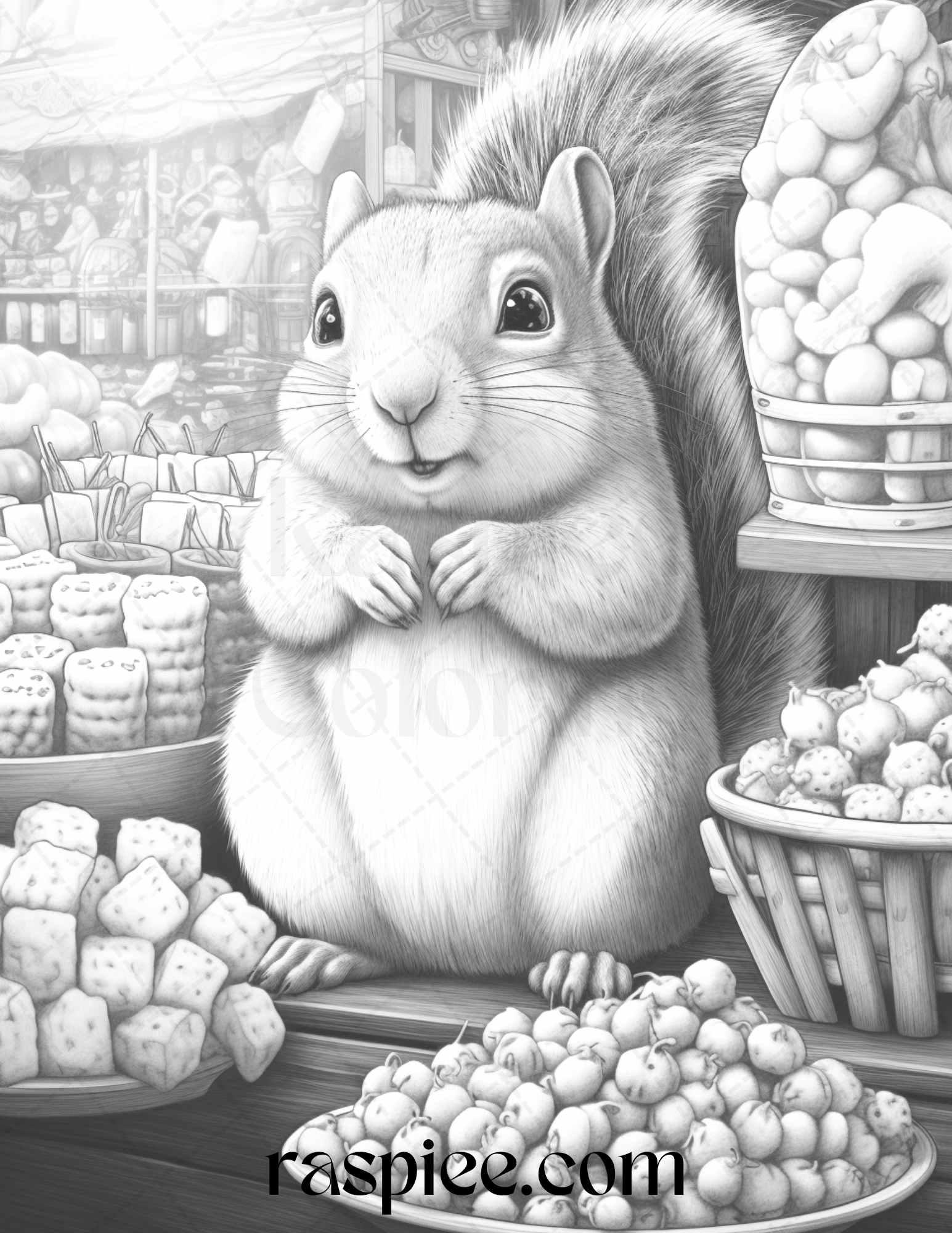 52 Adorable Squirrels Grayscale Coloring Pages Printable for Adults Kids, PDF File Instant Download