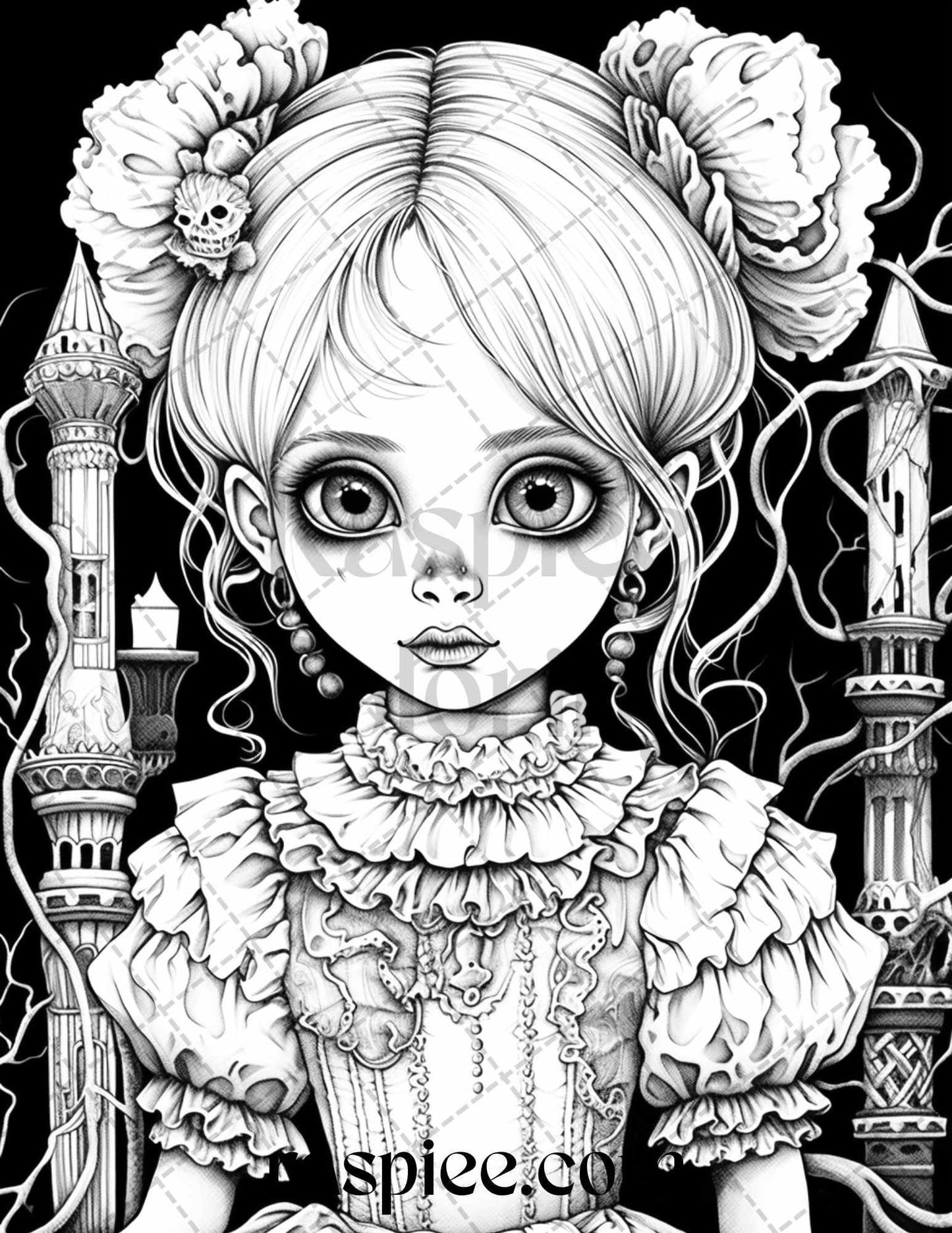 50 Scary Victorian Dolls Grayscale Coloring Pages Printable for Adults, PDF File Instant Download