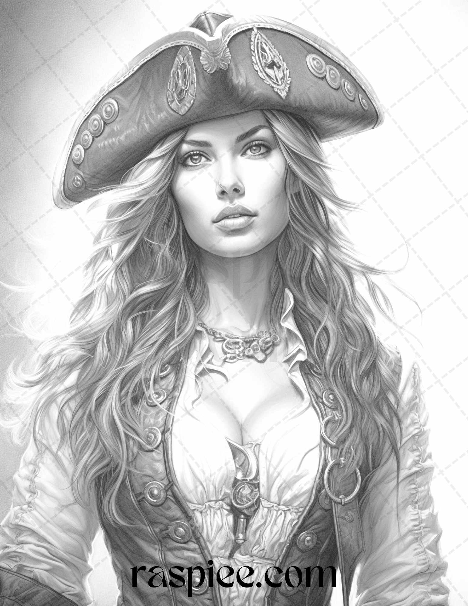 60 Pirate Life Grayscale Coloring Pages Printable for Adults, Stress Relief Coloring, PDF File Instant Download