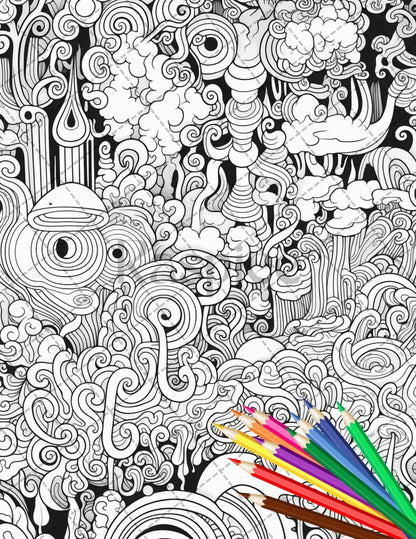 Psychedelic Trippy Coloring Book Printable for Adults, Grayscale Coloring Page, PDF File Instant Download
