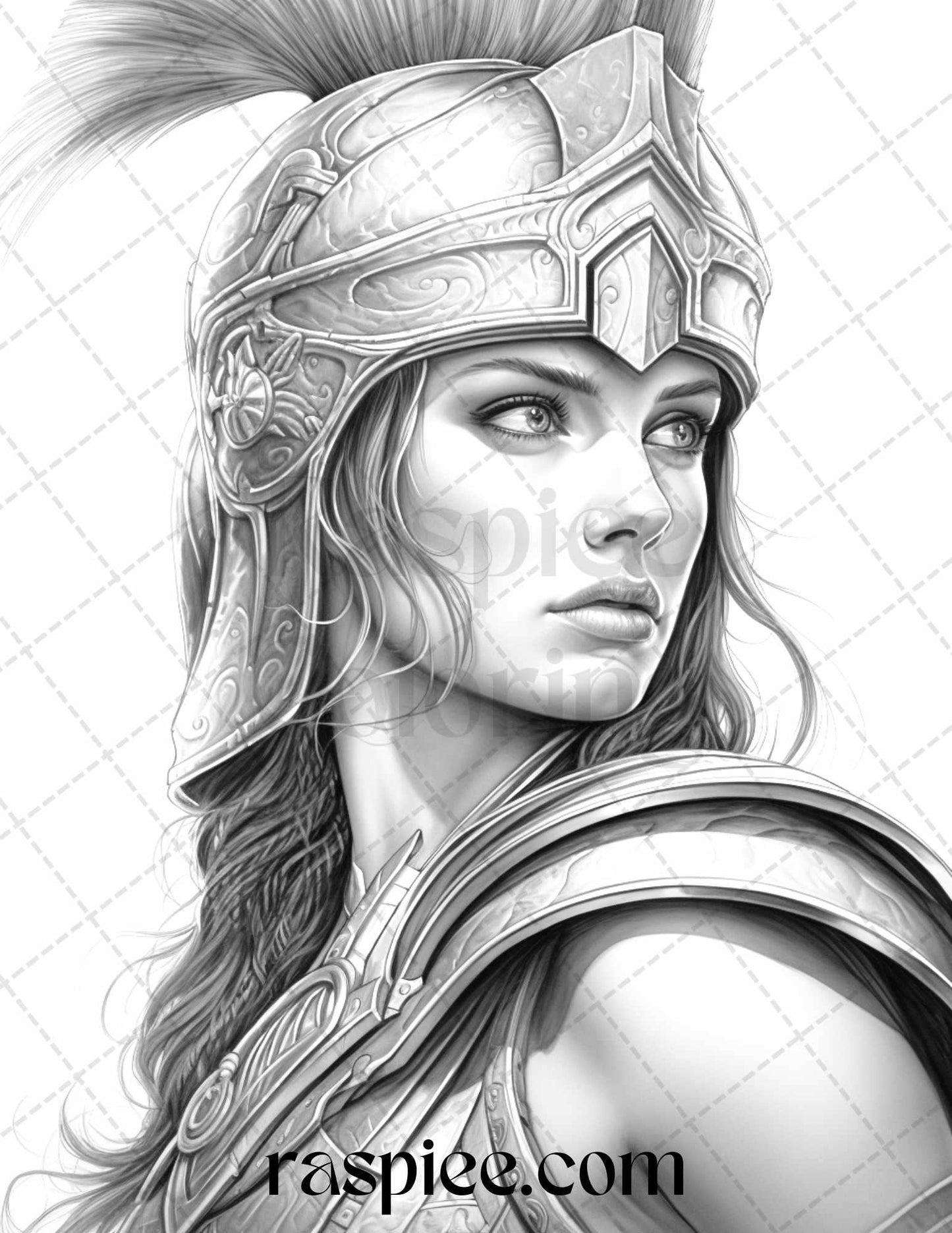 Greek Women Warriors Grayscale Coloring Pages for Adults, Printable PDF File Instant Download