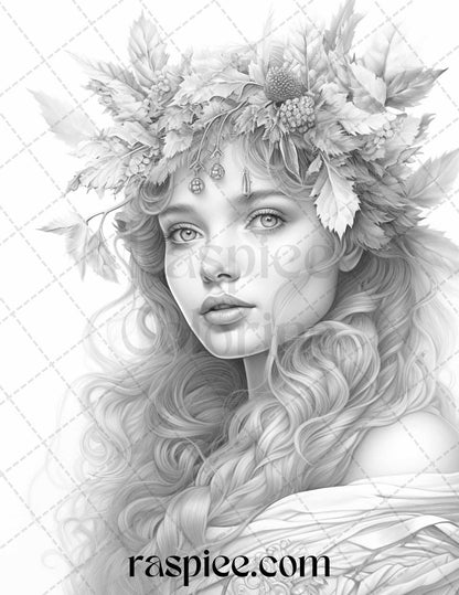 50 Winter Fairy Grayscale Coloring Pages Printable for Adults, PDF File Instant Download