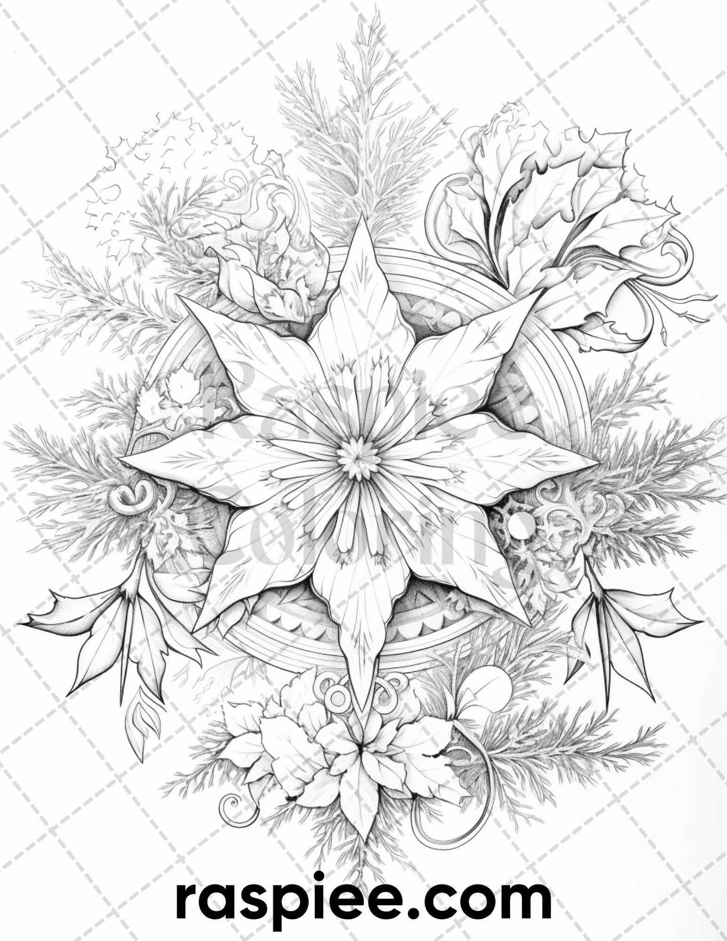 60 Merry Christmas Grayscale Coloring Pages Printable for Adult, Holiday Relaxation Art, PDF File Instant Download