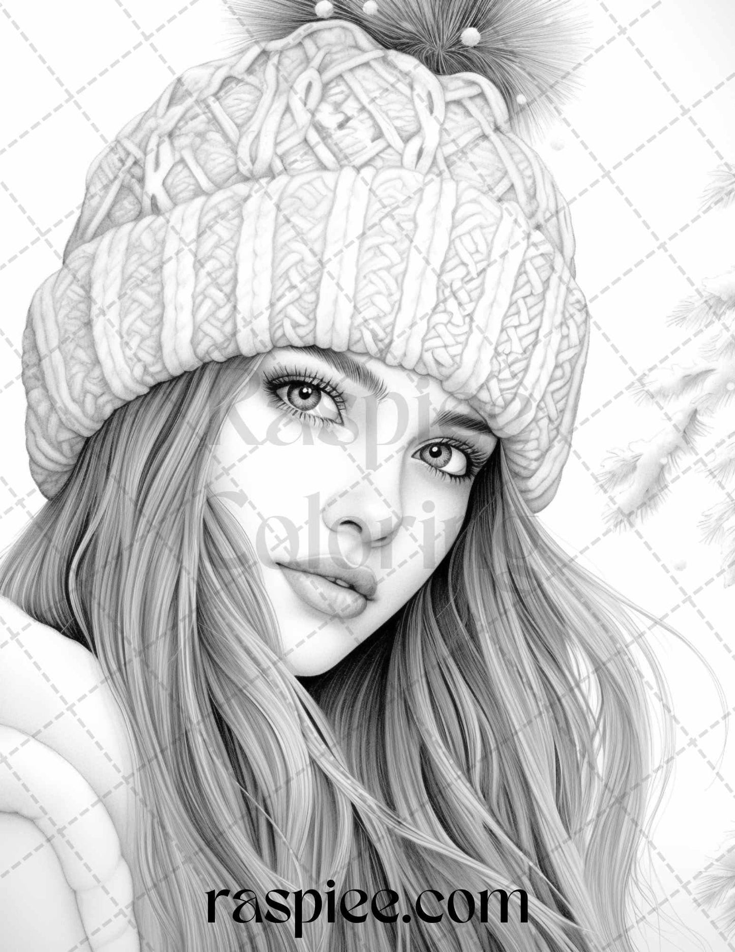 60 Beautiful Winter Girls Grayscale Coloring Pages Printable for Adults, PDF File Instant Download