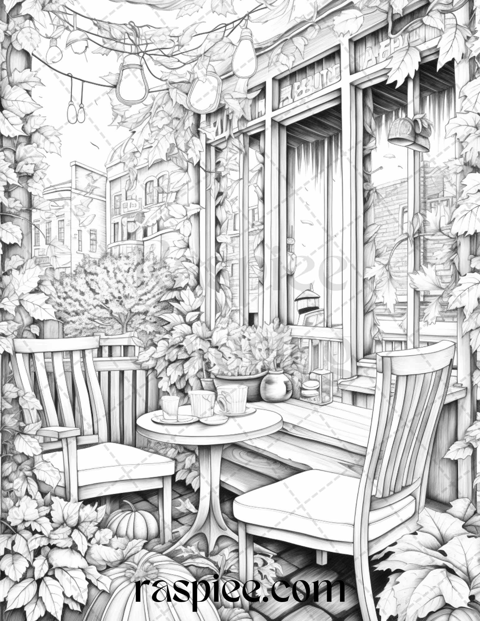 Autumn Vibes Grayscale Coloring Pages Printable for Adults, PDF File Instant Download