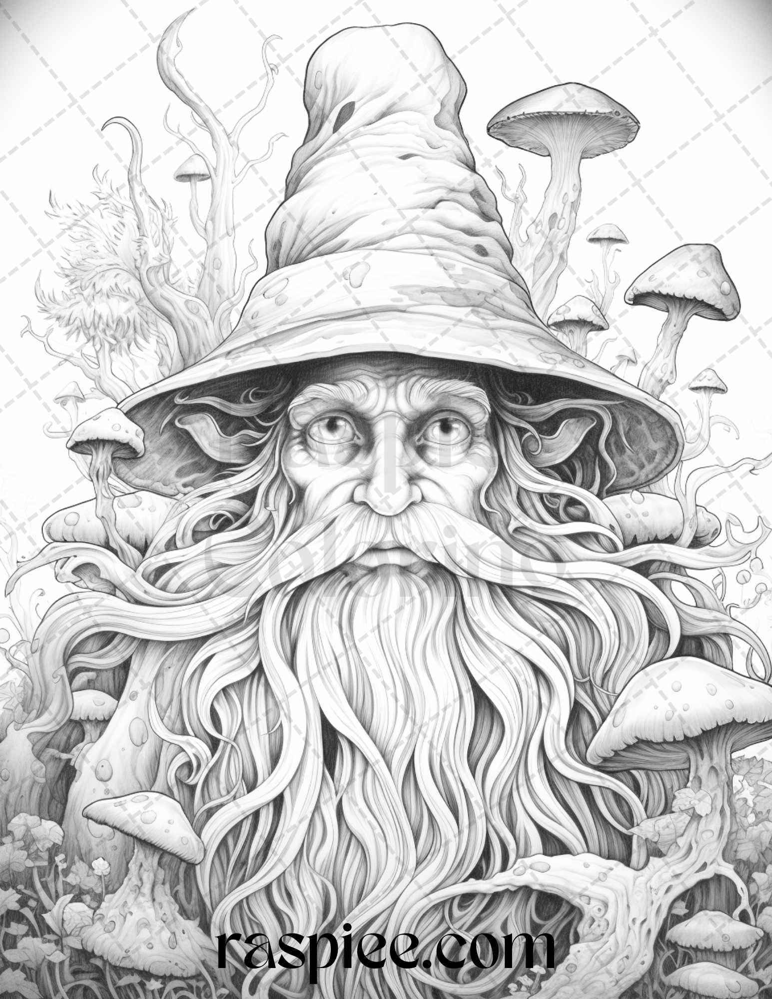 50 Magical Wizard Grayscale Coloring Pages for Adults, Printable PDF File Instant Download