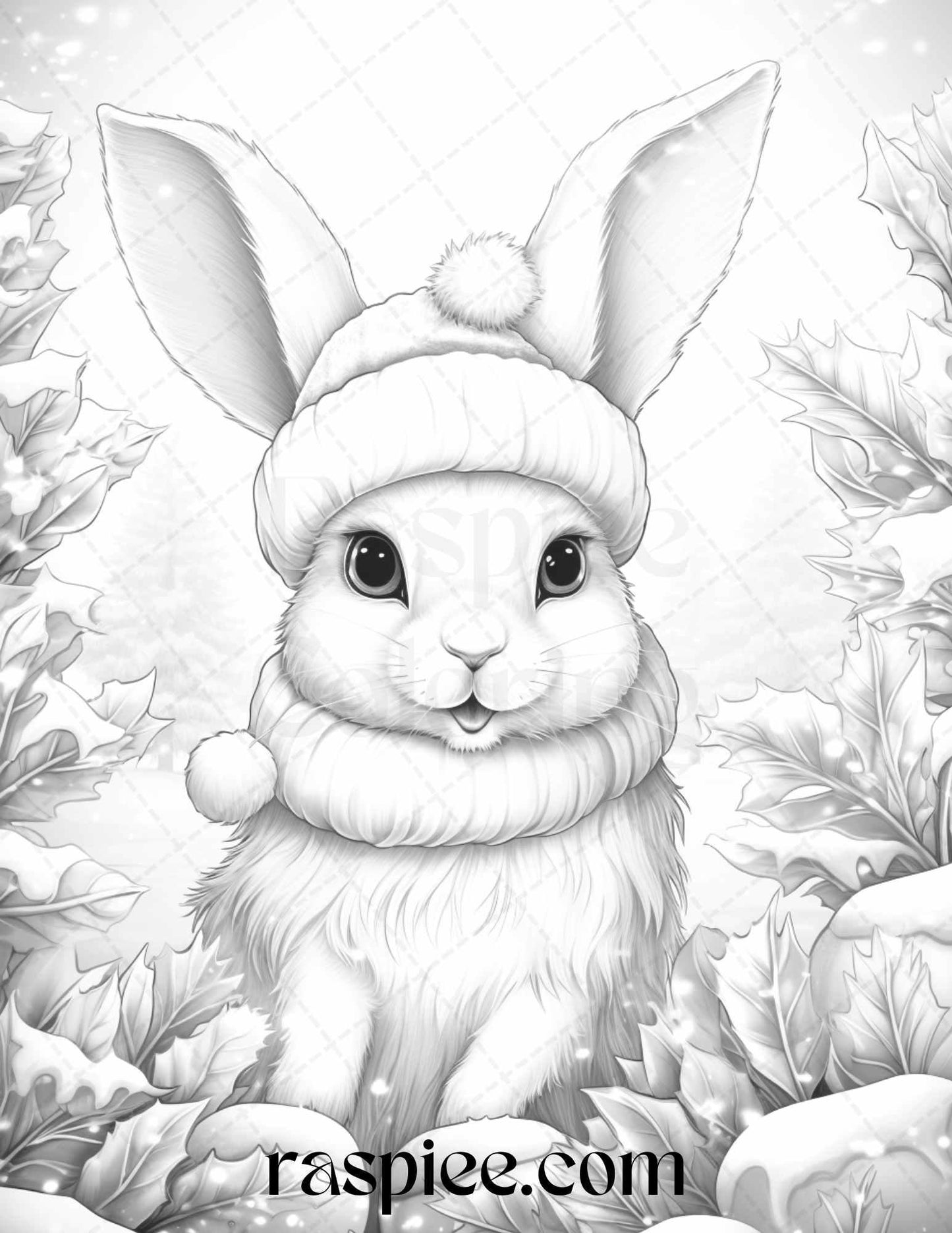 70 Christmas Animals Grayscale Coloring Pages Printable for Adults, PDF File Instant Download