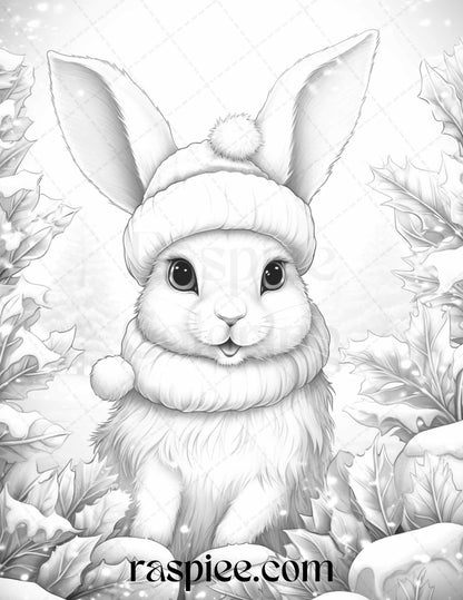 70 Christmas Animals Grayscale Coloring Pages Printable for Adults, PDF File Instant Download