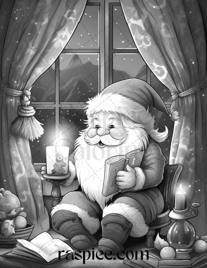 60 Christmas Gnomes Grayscale Coloring Pages Printable for Adults and Kids, PDF File Instant Download