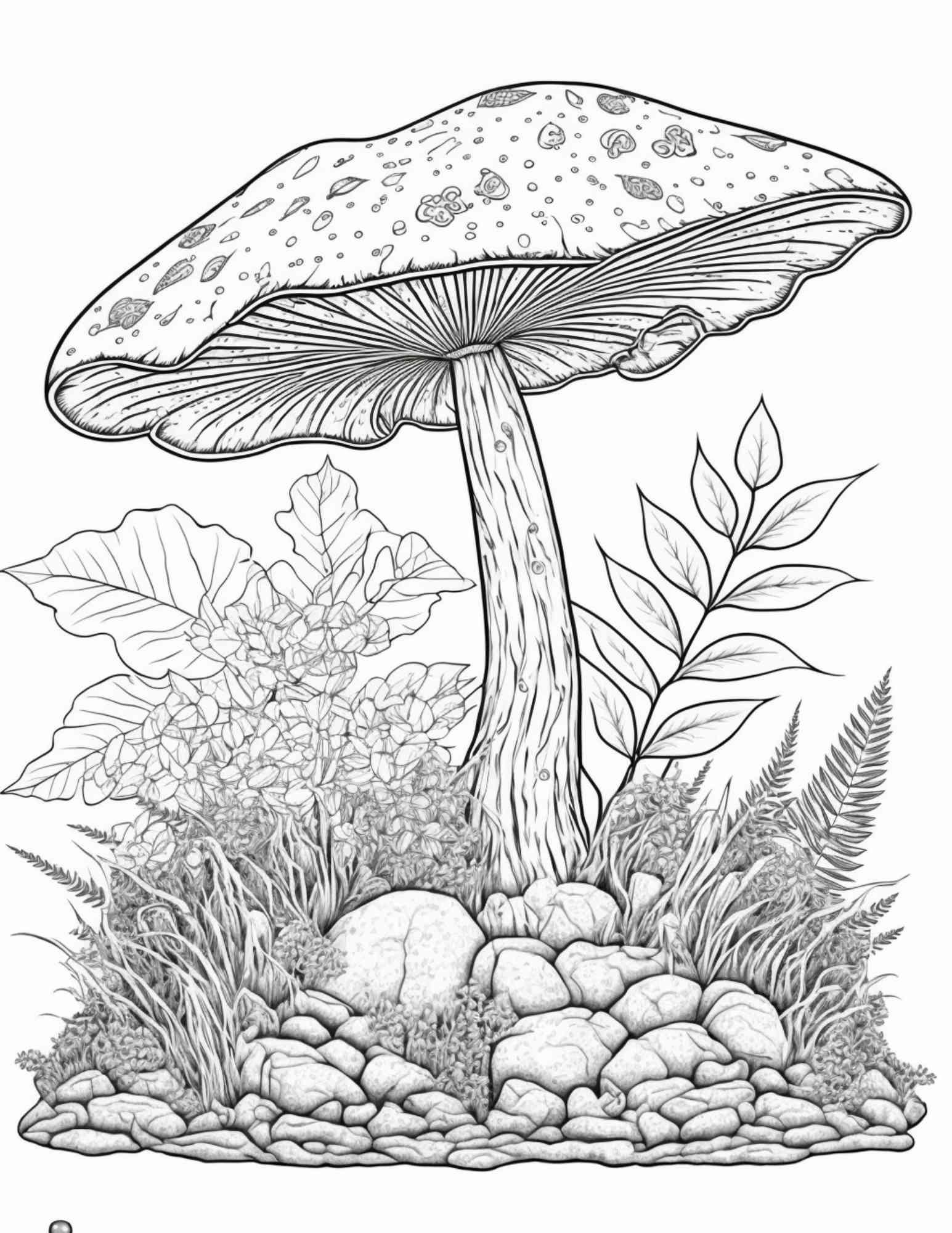 100 Mushroom Forest Coloring Pages Printable for Adults and Kids, Grayscale Coloring Book, Printable PDF File Instant Download