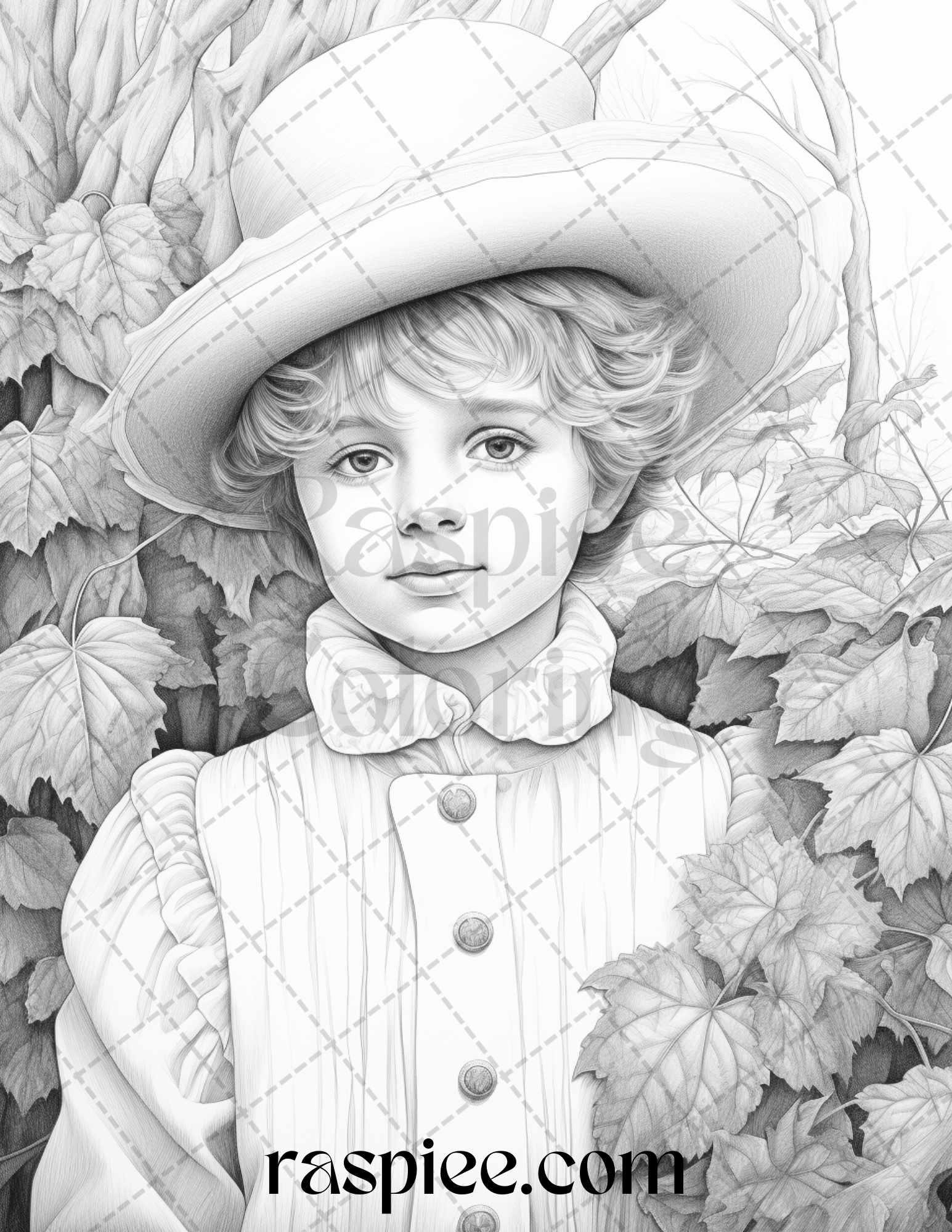 60 Victorian Autumn Portrait Grayscale Coloring Pages Printable for Adults, PDF File Instant Download