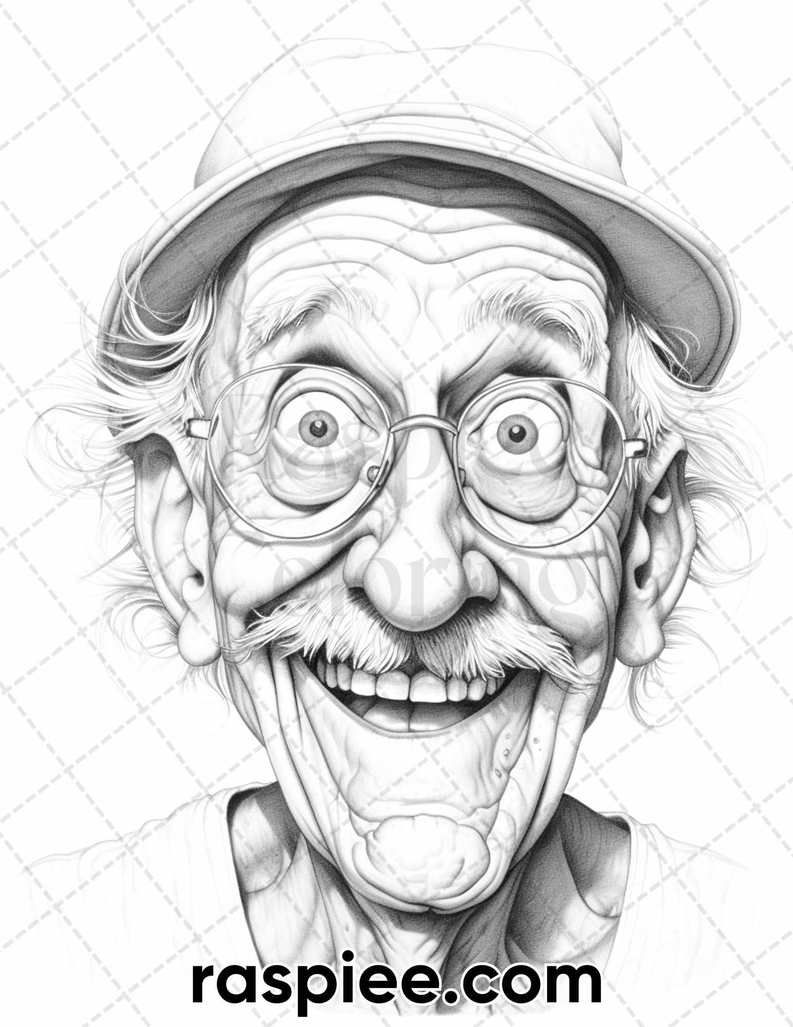 50 Funny Grandpa Grayscale Coloring Pages for Adults, Printable PDF Instant Download