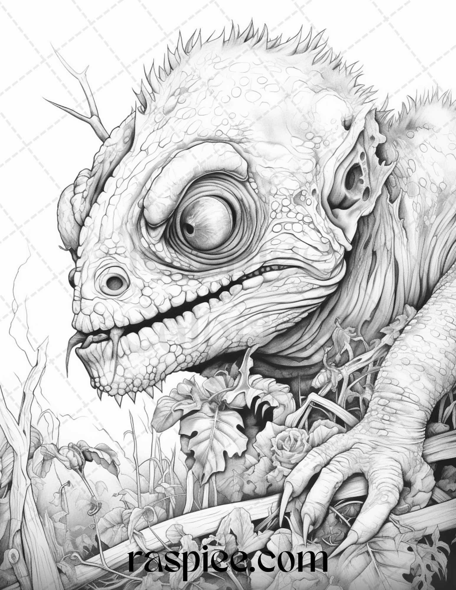 66 Horror Zombie Animals Grayscale Coloring Pages Printable for Adults, PDF File Instant Download