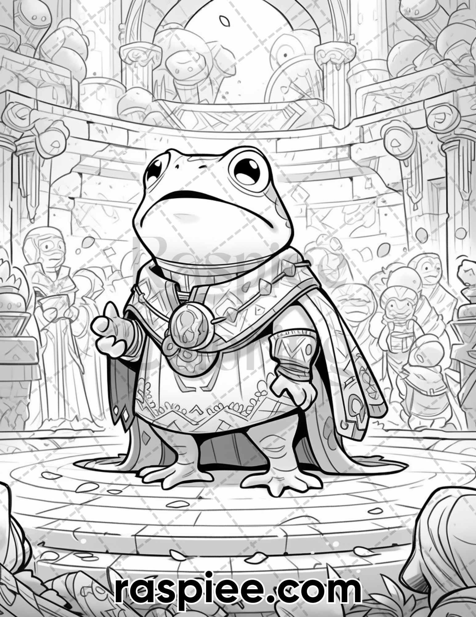50 The Frog Kingdom Grayscale Coloring Pages for Adults, Printable PDF Instant Download